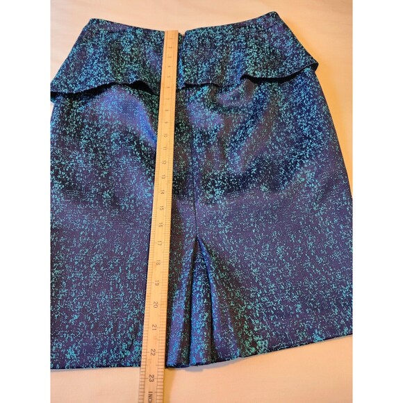 T Tahari Blue Speckled Peplum Ruffle Stretch Pencil Skirt Size 10 Designer - Picture 7 of 10